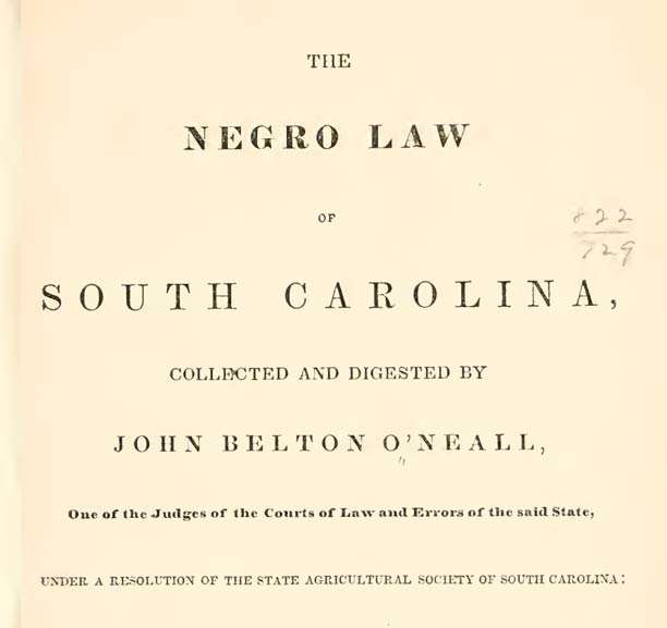 Negro law of South Carolina