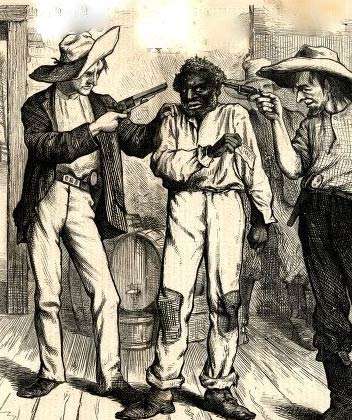 Two Whites holding guns to Black man's head